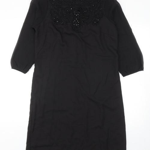 Per Una Womens Black Polyester Sheath Size 14 Boat Neck Zip - Embellished Neckline