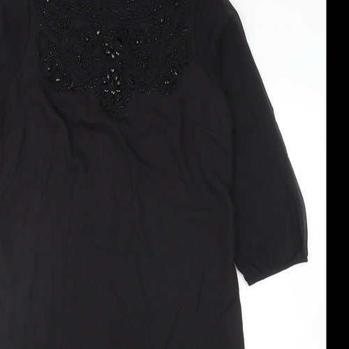 Per Una Womens Black Polyester Sheath Size 14 Boat Neck Zip - Embellished Neckline