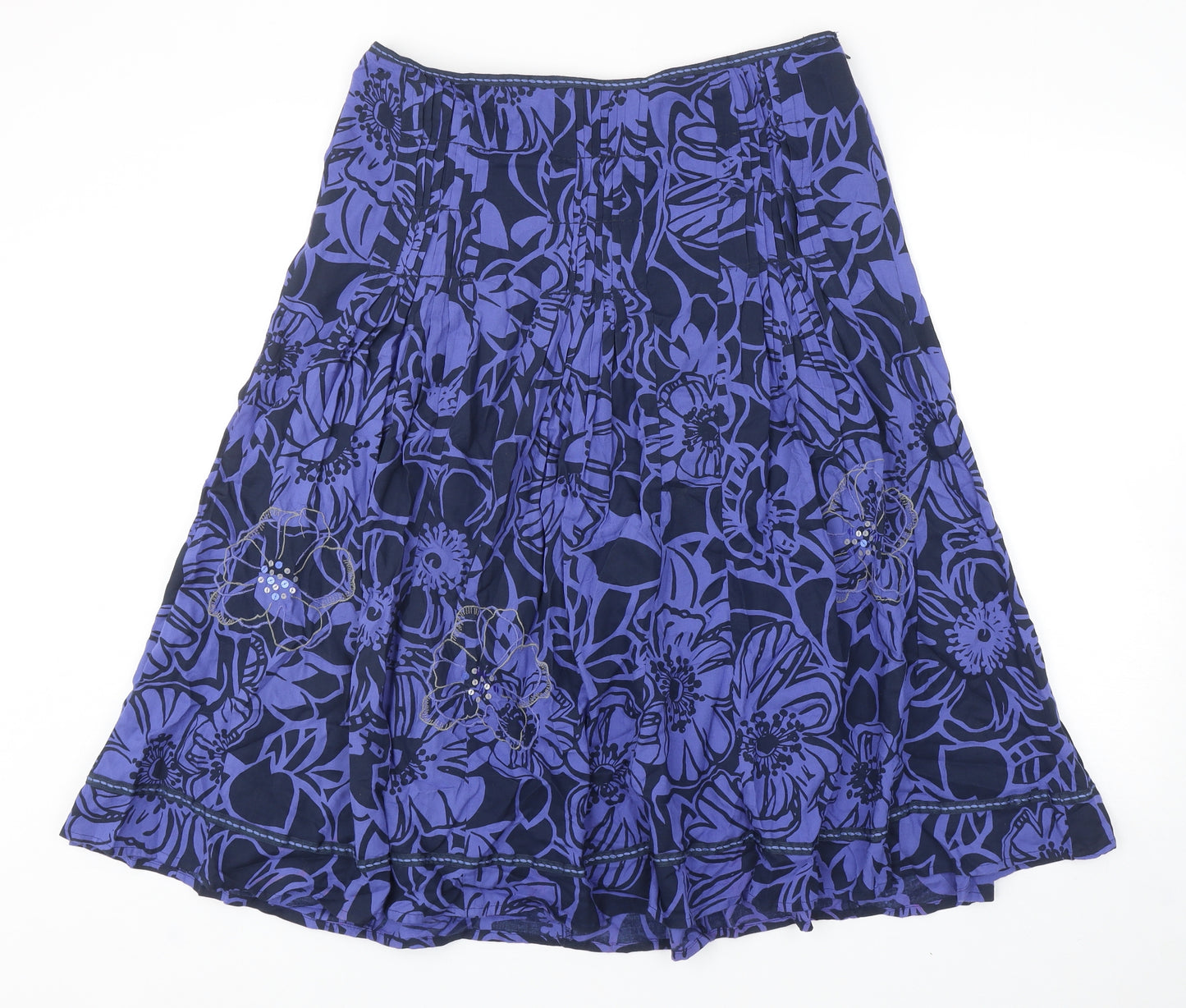 Per Una Womens Blue Geometric Viscose Swing Skirt Size 12 Zip - Flower details