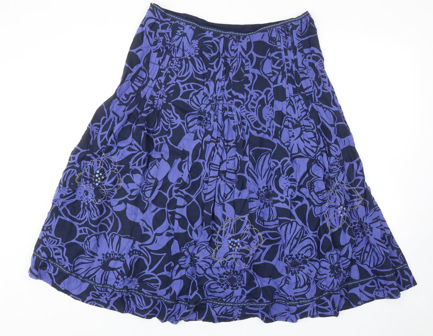 Per Una Womens Blue Geometric Viscose Swing Skirt Size 12 Zip - Flower details