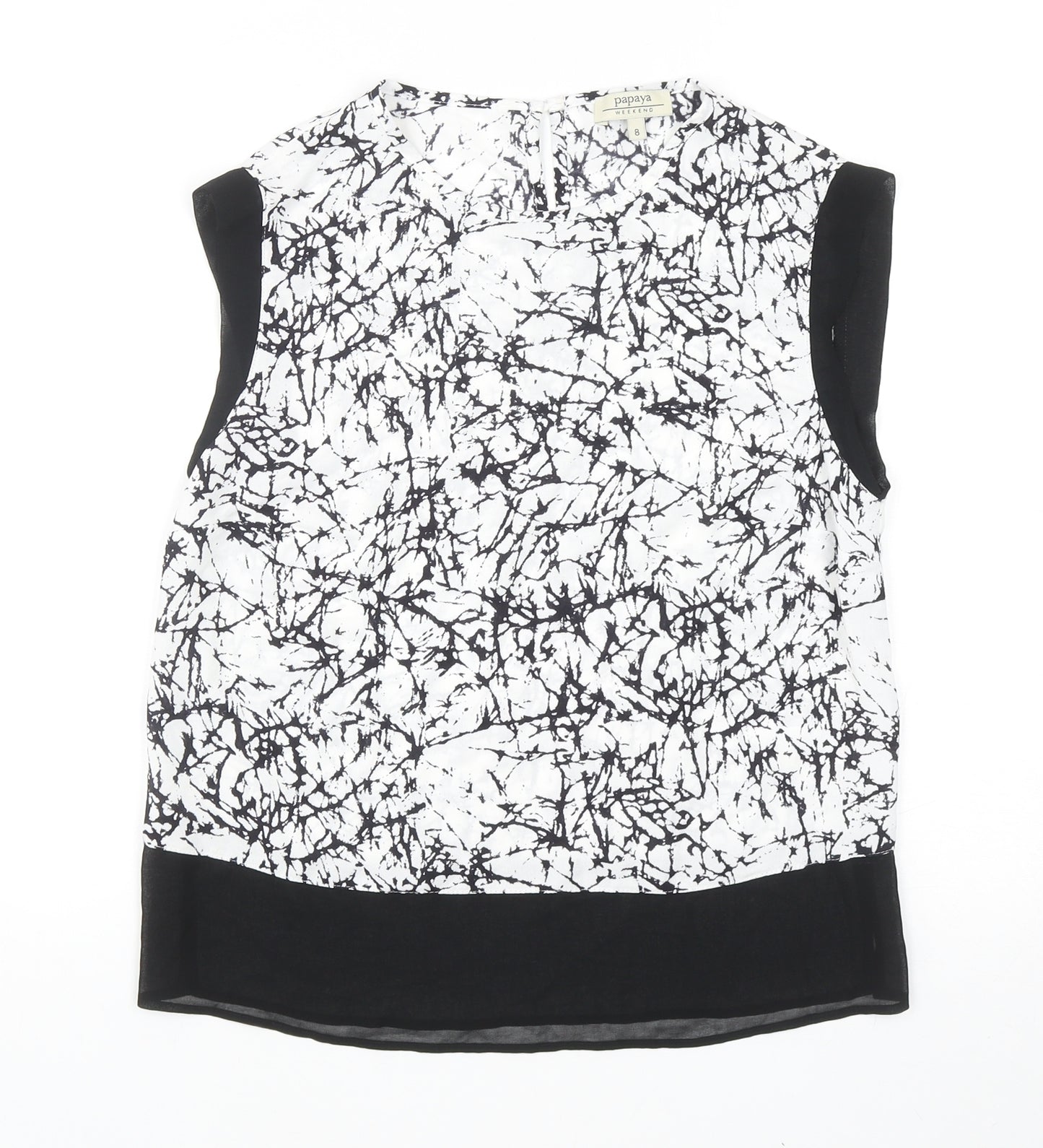 Papaya Womens Black Geometric Polyester Basic Blouse Size 8 Boat Neck