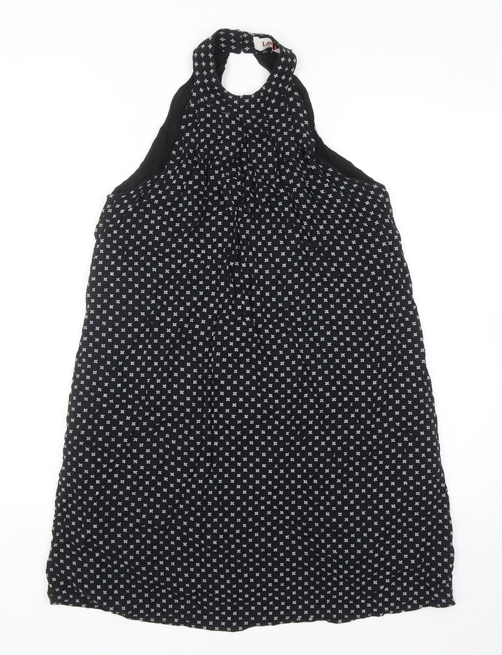 Louche Womens Black Polka Dot Viscose Shift Size 8 Halter Button