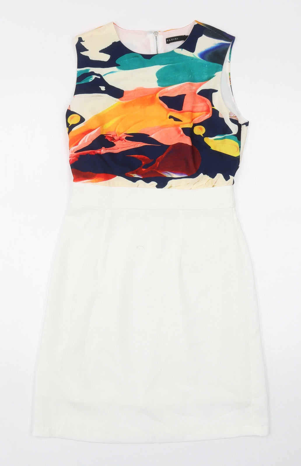 Pardini Womens White Geometric Polyester Shift Size S Boat Neck Zip
