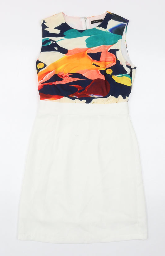 Pardini Womens White Geometric Polyester Shift Size S Boat Neck Zip