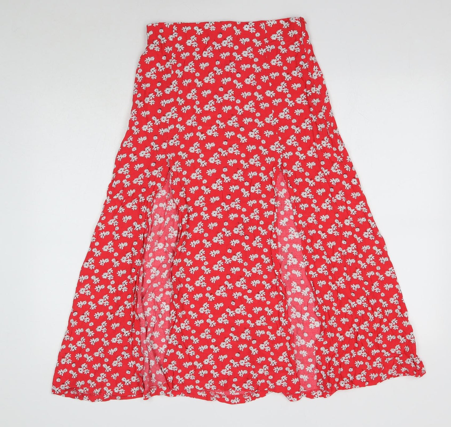 Zara Womens Red Floral Viscose Maxi Skirt Size 8 Zip