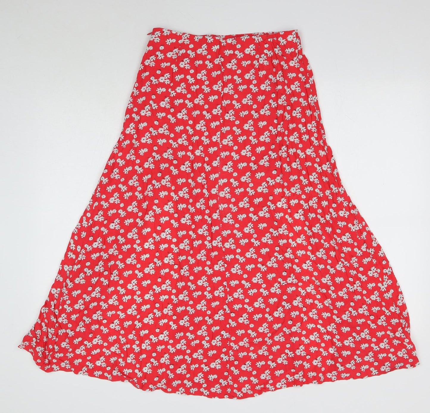 Zara Womens Red Floral Viscose Maxi Skirt Size 8 Zip