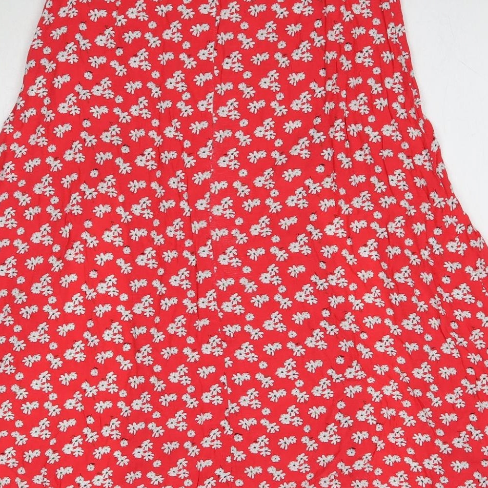 Zara Womens Red Floral Viscose Maxi Skirt Size 8 Zip