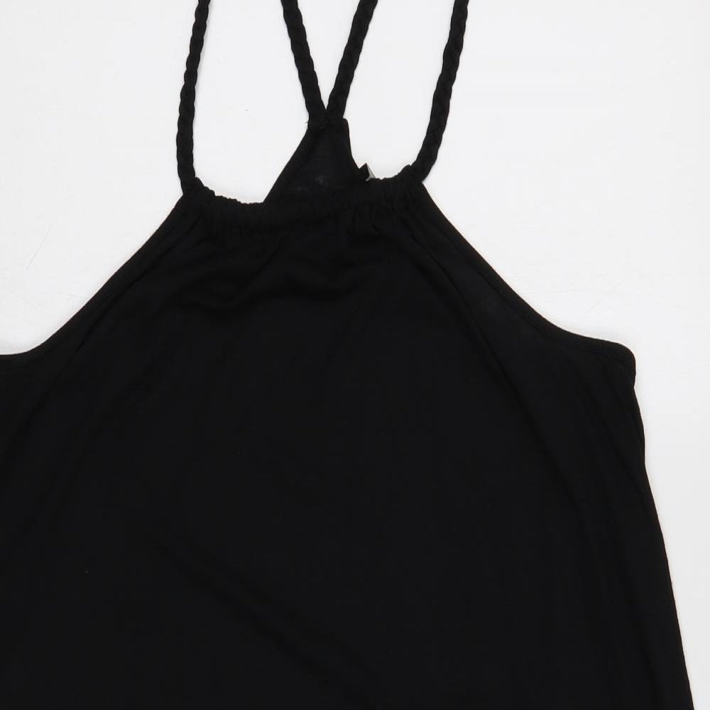 George Womens Black Polyester Basic Blouse Size L Round Neck