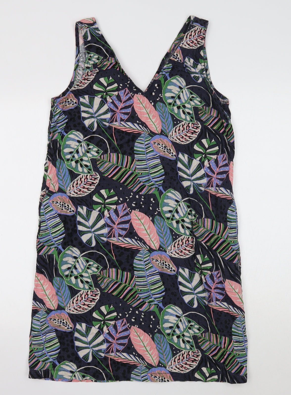 NEXT Womens Multicoloured Floral Linen Tank Dress Size 10 V-Neck Pullover