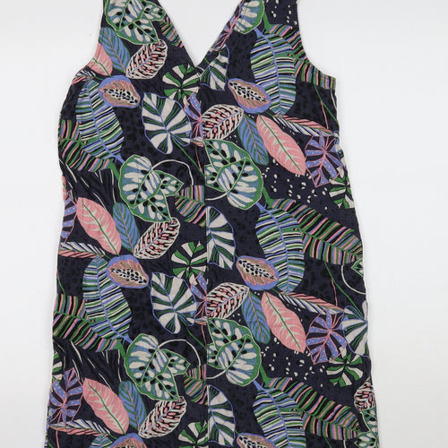 NEXT Womens Multicoloured Floral Linen Tank Dress Size 10 V-Neck Pullover