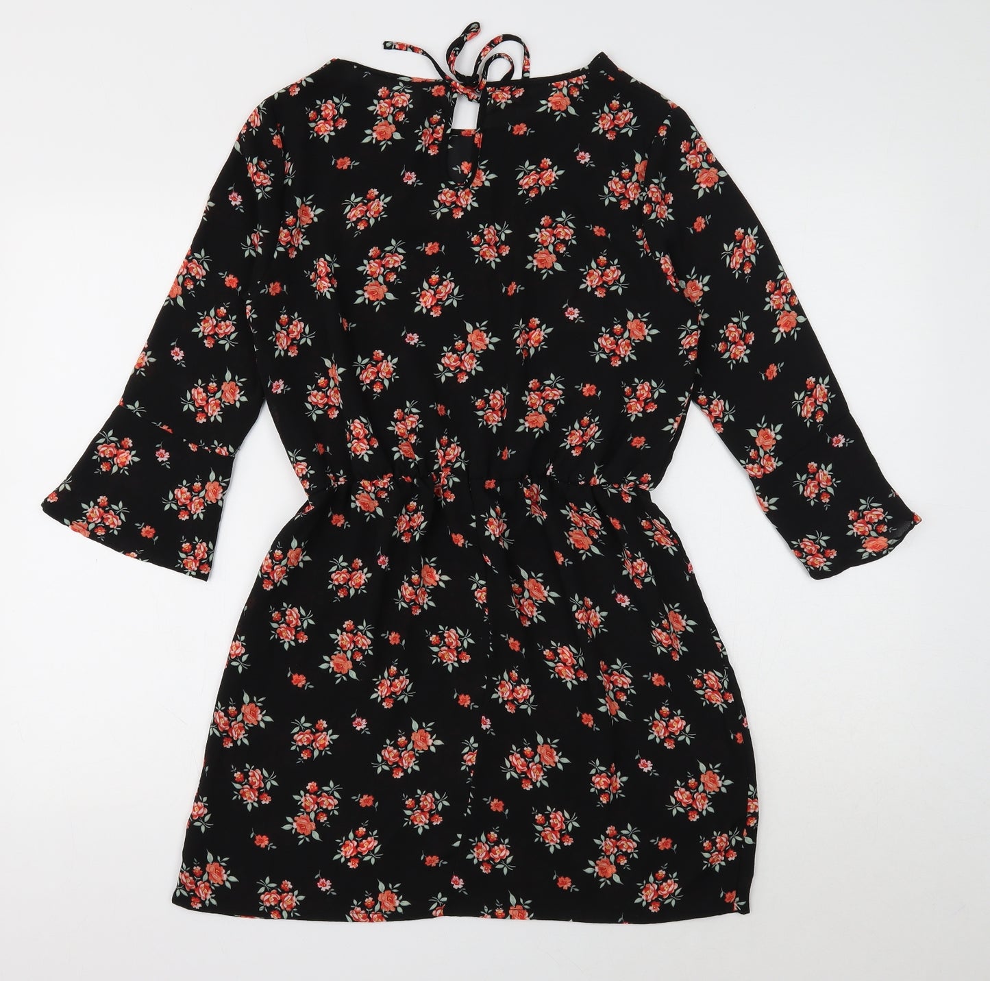 Divided Womens Black Floral Polyester Mini Size 10 Boat Neck Tie