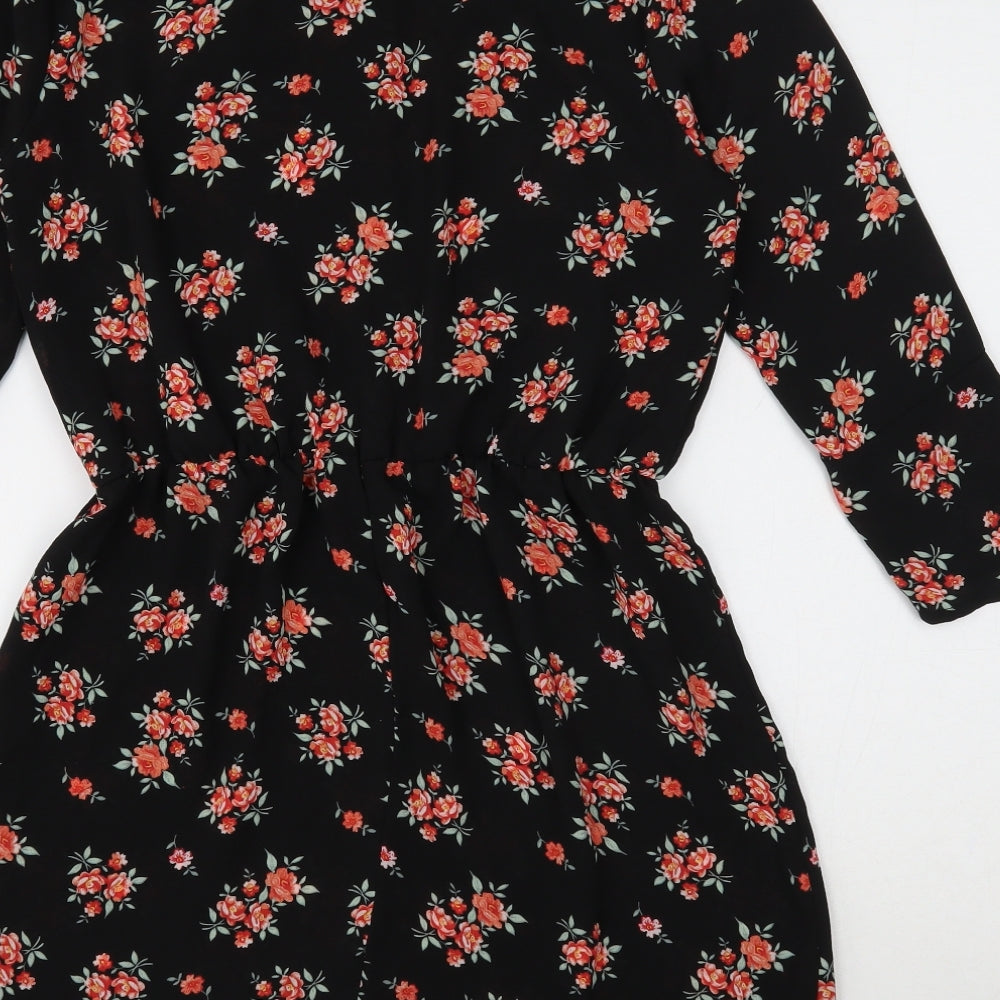 Divided Womens Black Floral Polyester Mini Size 10 Boat Neck Tie