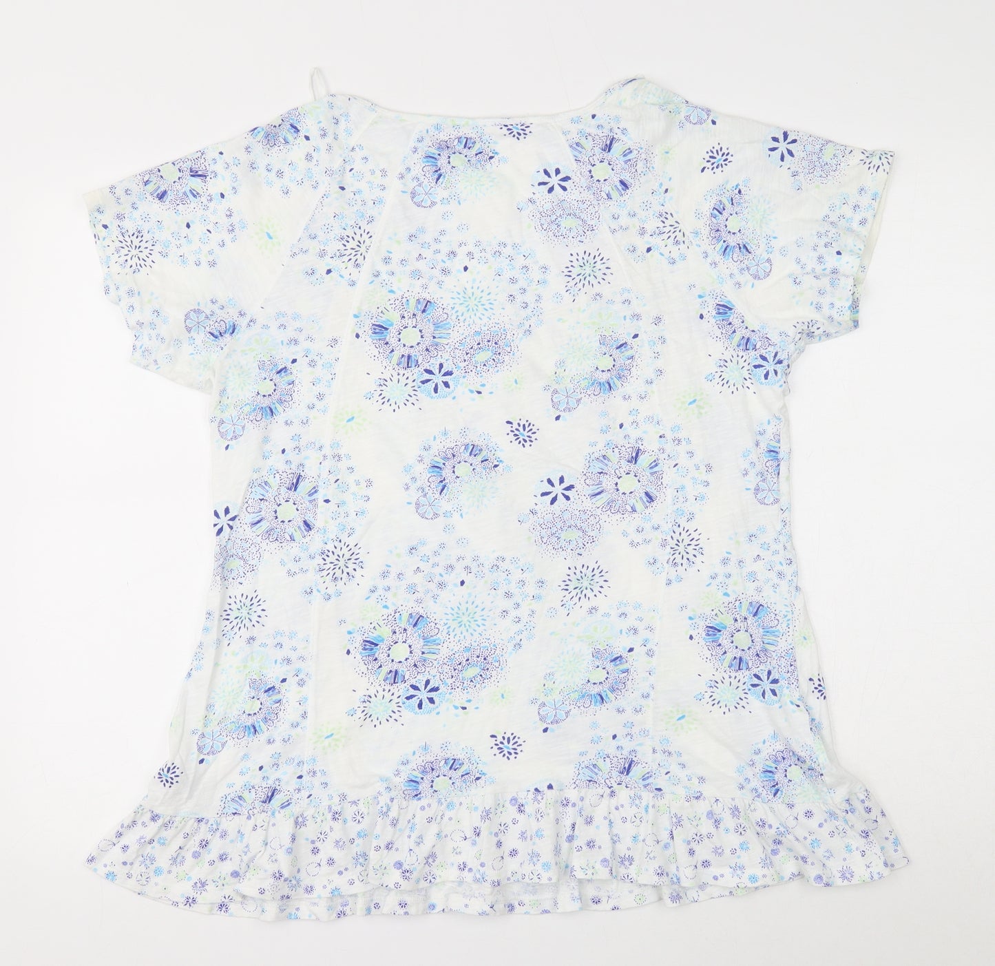 Marks and Spencer Womens White Floral Cotton Basic T-Shirt Size 14 Round Neck