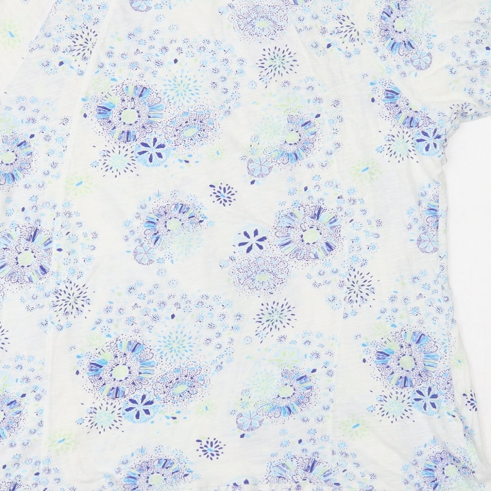Marks and Spencer Womens White Floral Cotton Basic T-Shirt Size 14 Round Neck