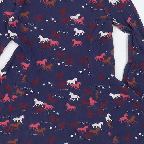 Marks and Spencer Girls Blue Geometric Cotton A-Line Size 5-6 Years Round Neck Pullover - Horse Print