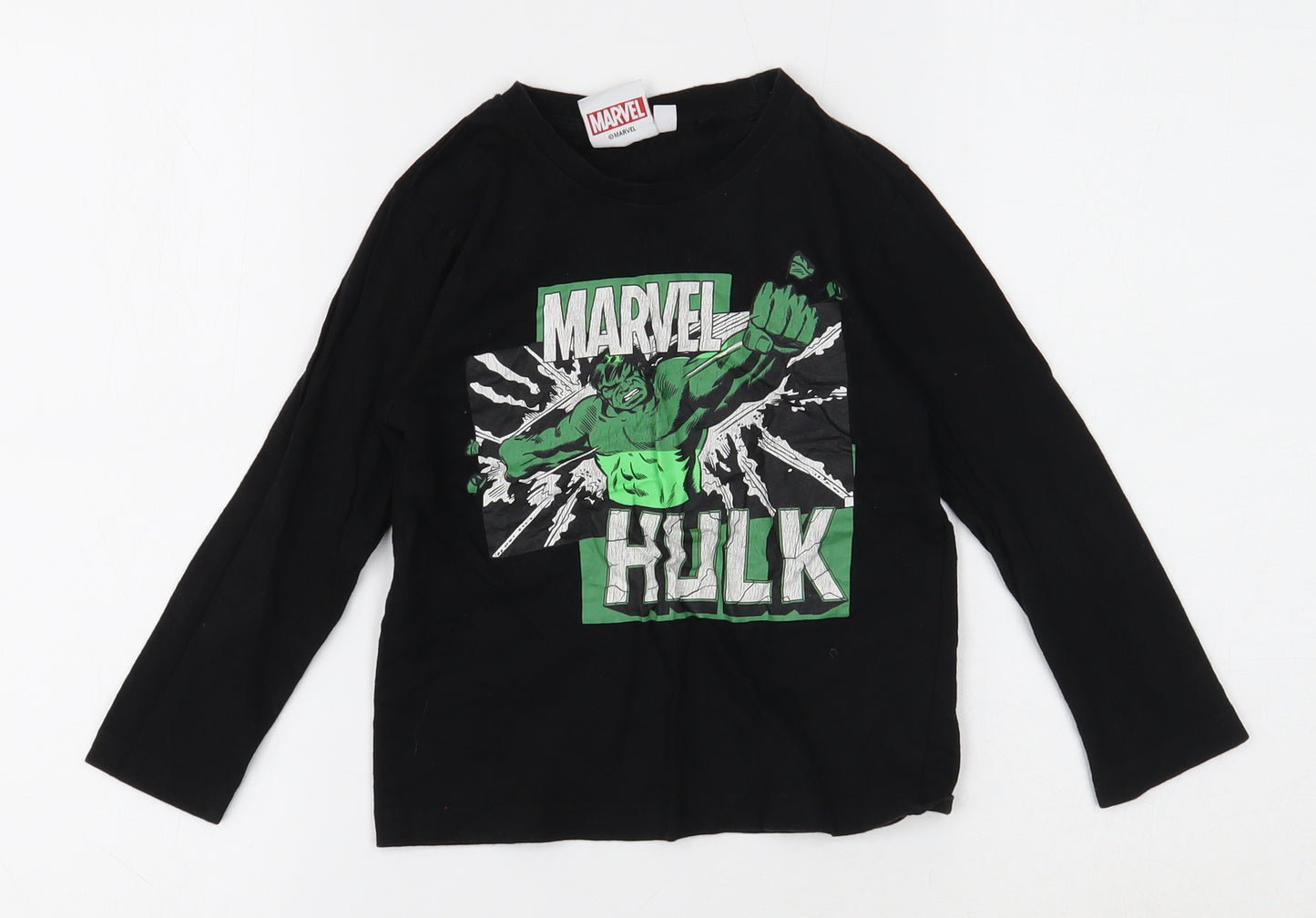 Marvel Boys Black Cotton Basic T-Shirt Size 3-4 Years Round Neck Pullover - Hulk