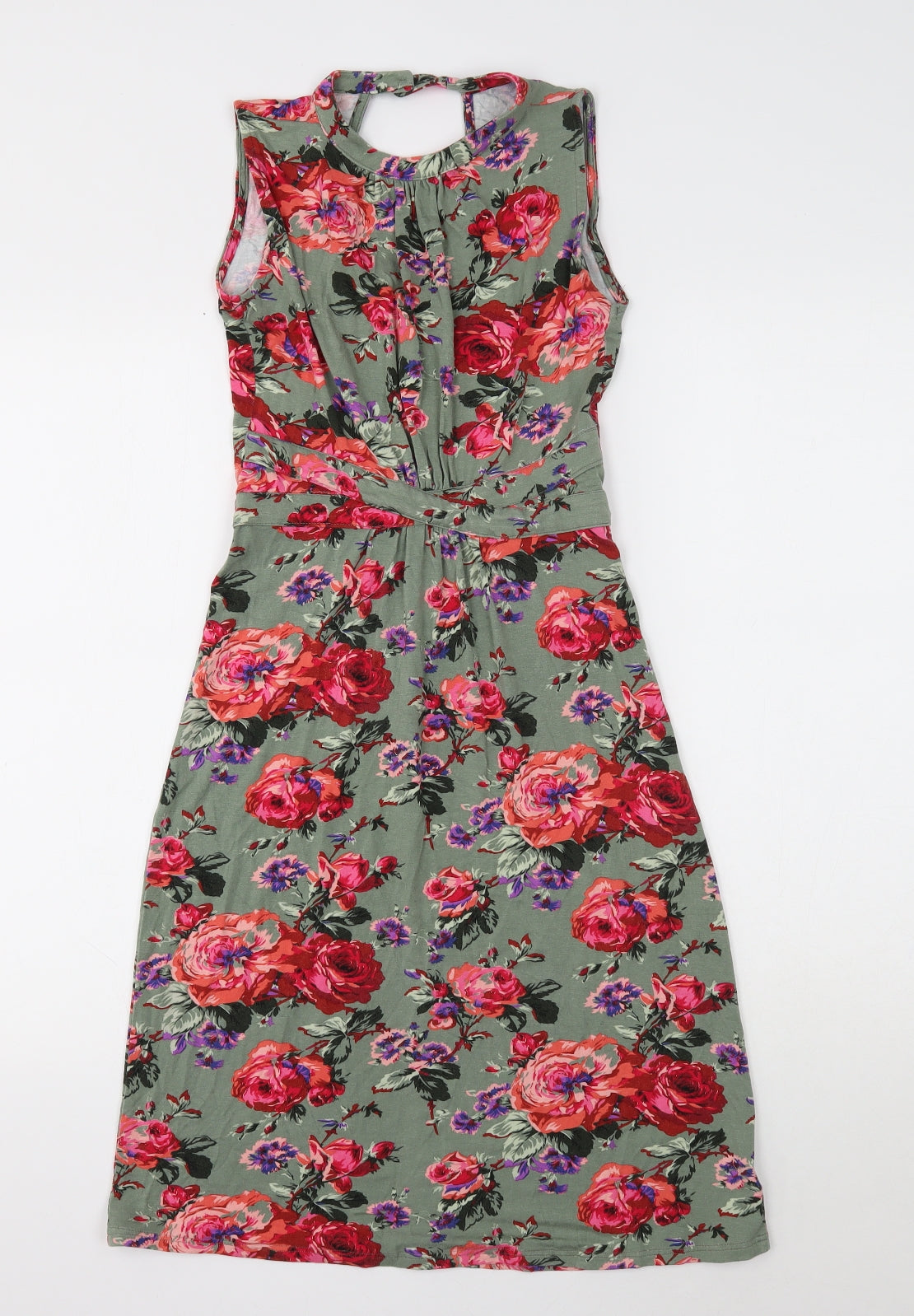 Oasis Womens Green Floral Viscose A-Line Size XS Round Neck Button