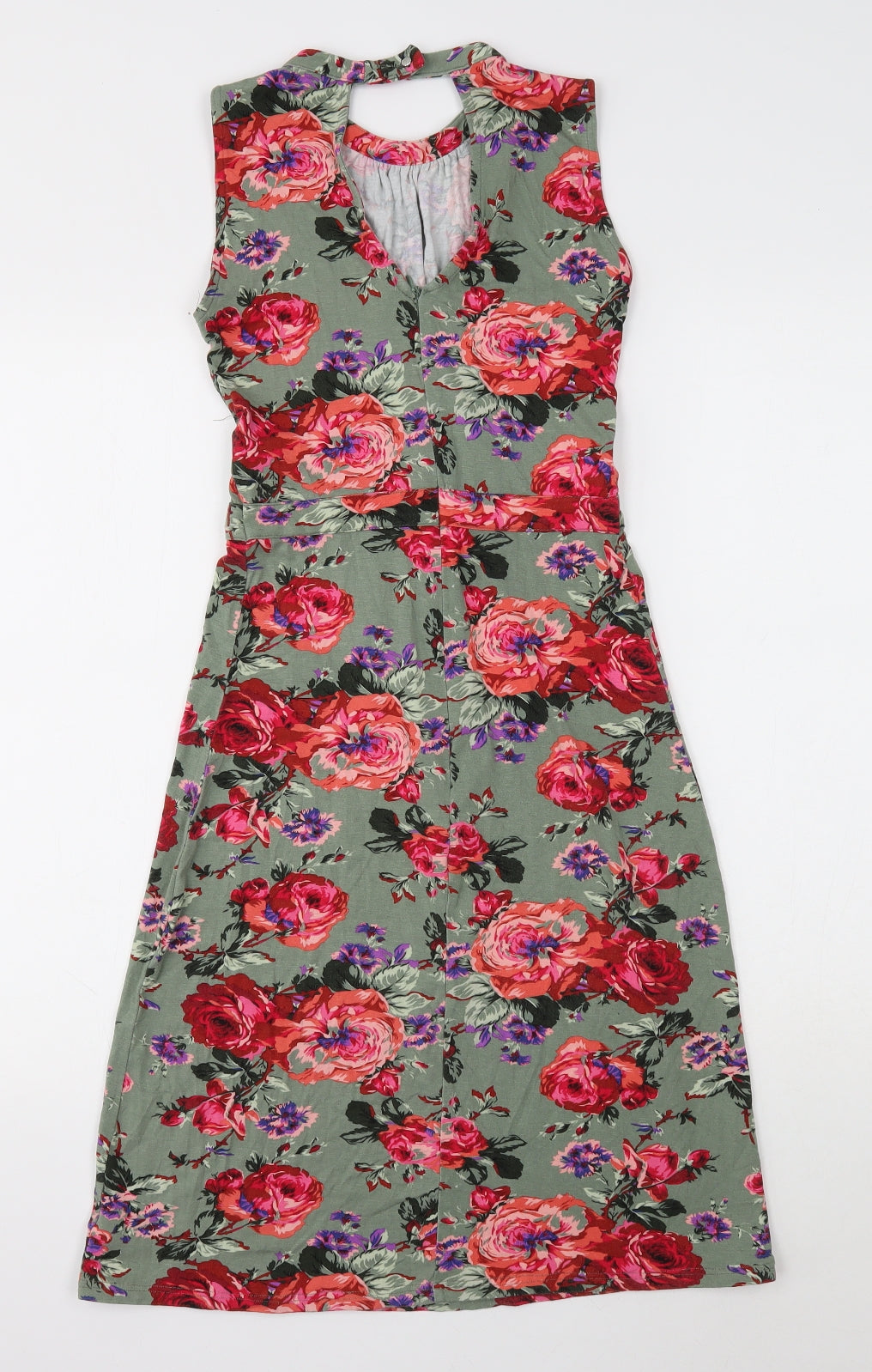 Oasis Womens Green Floral Viscose A-Line Size XS Round Neck Button