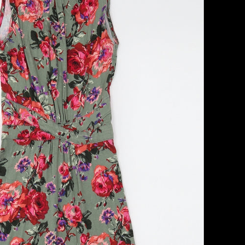 Oasis Womens Green Floral Viscose A-Line Size XS Round Neck Button