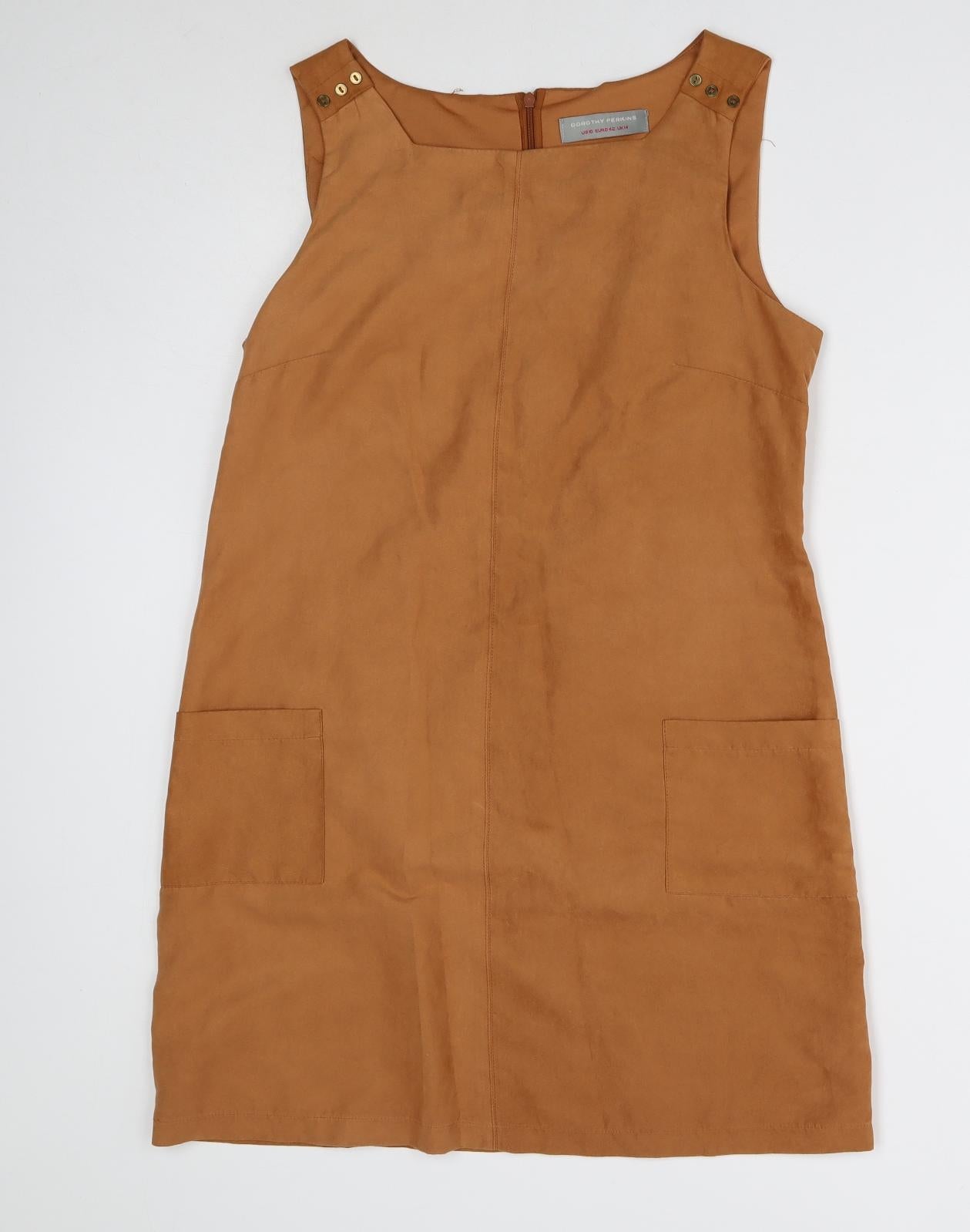 Dorothy Perkins Womens Brown Polyester Shift Size 14 Boat Neck Zip