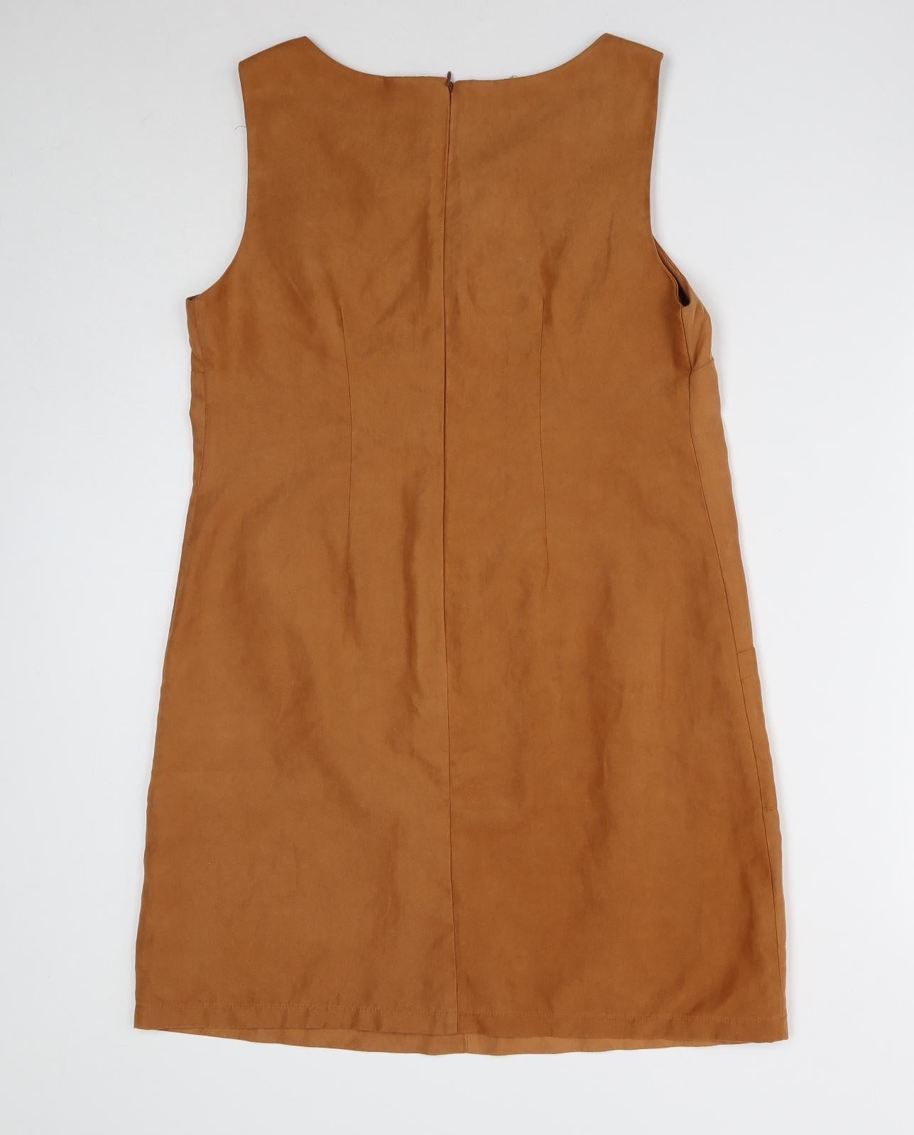 Dorothy Perkins Womens Brown Polyester Shift Size 14 Boat Neck Zip