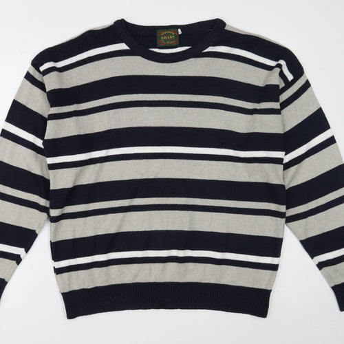 Atkinson Grant Mens Multicoloured Round Neck Striped Cotton Pullover Jumper Size M