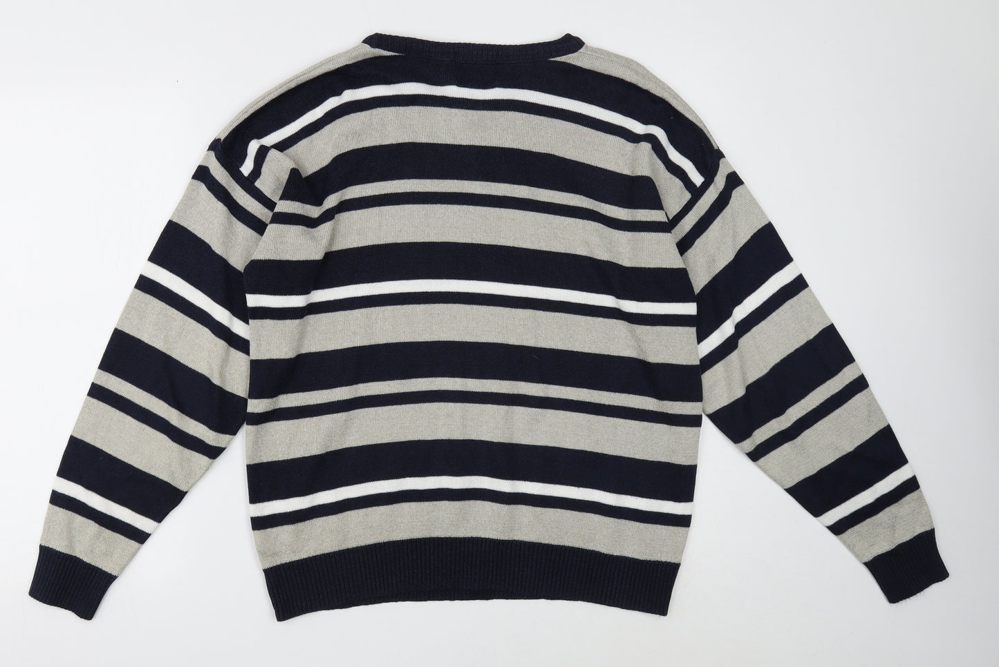 Atkinson Grant Mens Multicoloured Round Neck Striped Cotton Pullover Jumper Size M