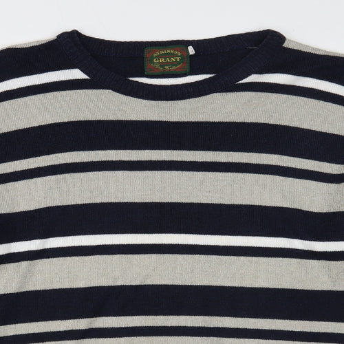 Atkinson Grant Mens Multicoloured Round Neck Striped Cotton Pullover Jumper Size M