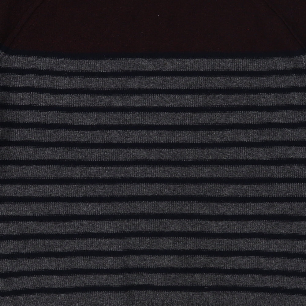 Marks and Spencer Mens Grey Round Neck Striped Wool Pullover Jumper Size M