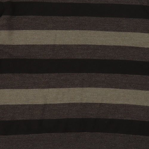 BHS Mens Brown Round Neck Striped Acrylic Pullover Jumper Size M