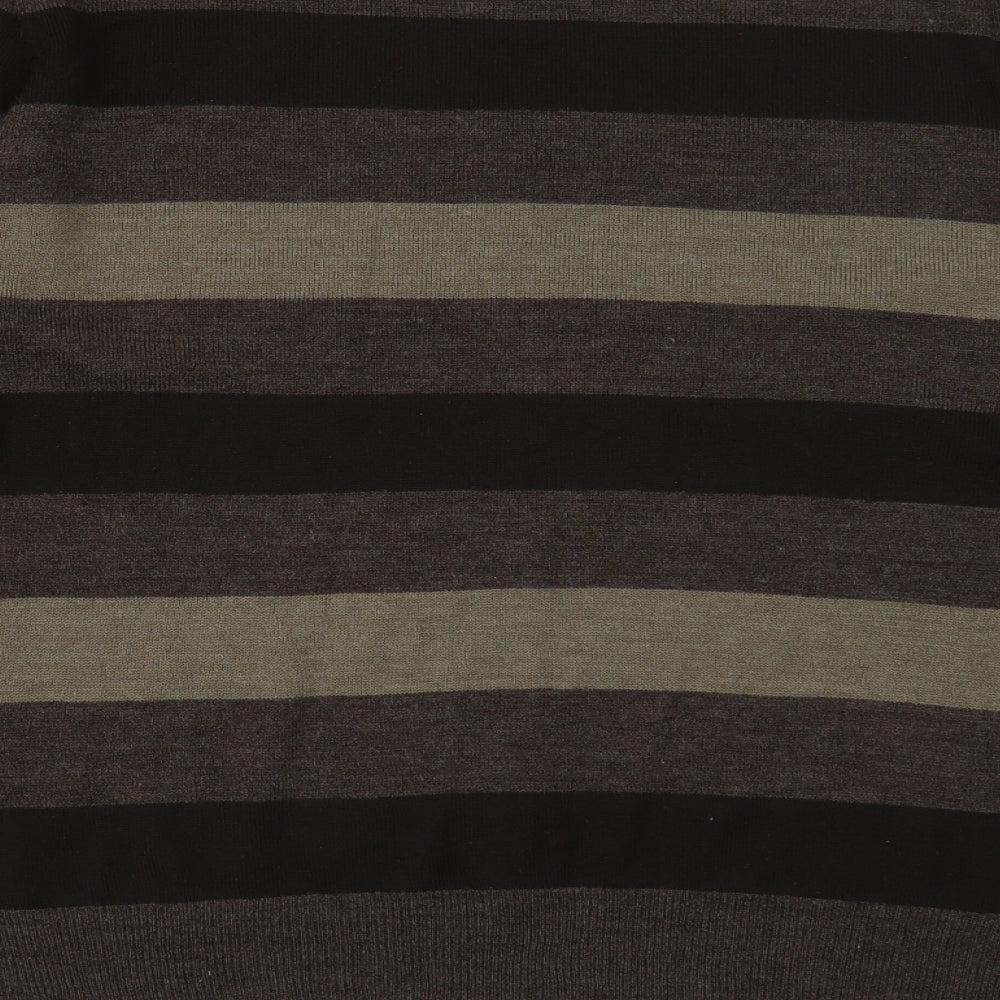 BHS Mens Brown Round Neck Striped Acrylic Pullover Jumper Size M