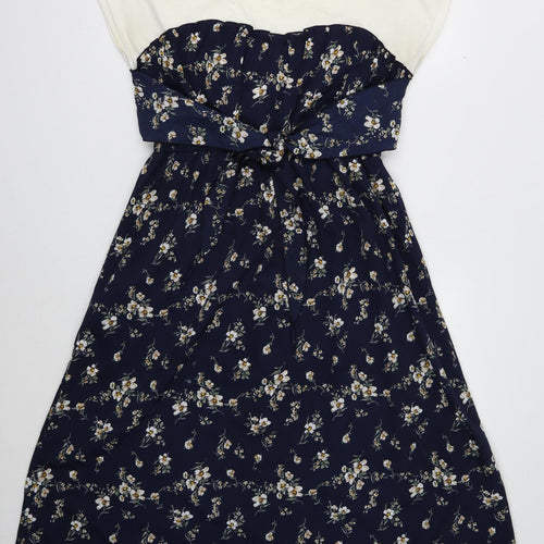 Chip Clip Womens Blue Floral Polyester Fit & Flare Size L Round Neck Pullover