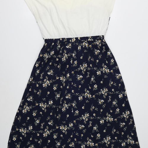 Chip Clip Womens Blue Floral Polyester Fit & Flare Size L Round Neck Pullover