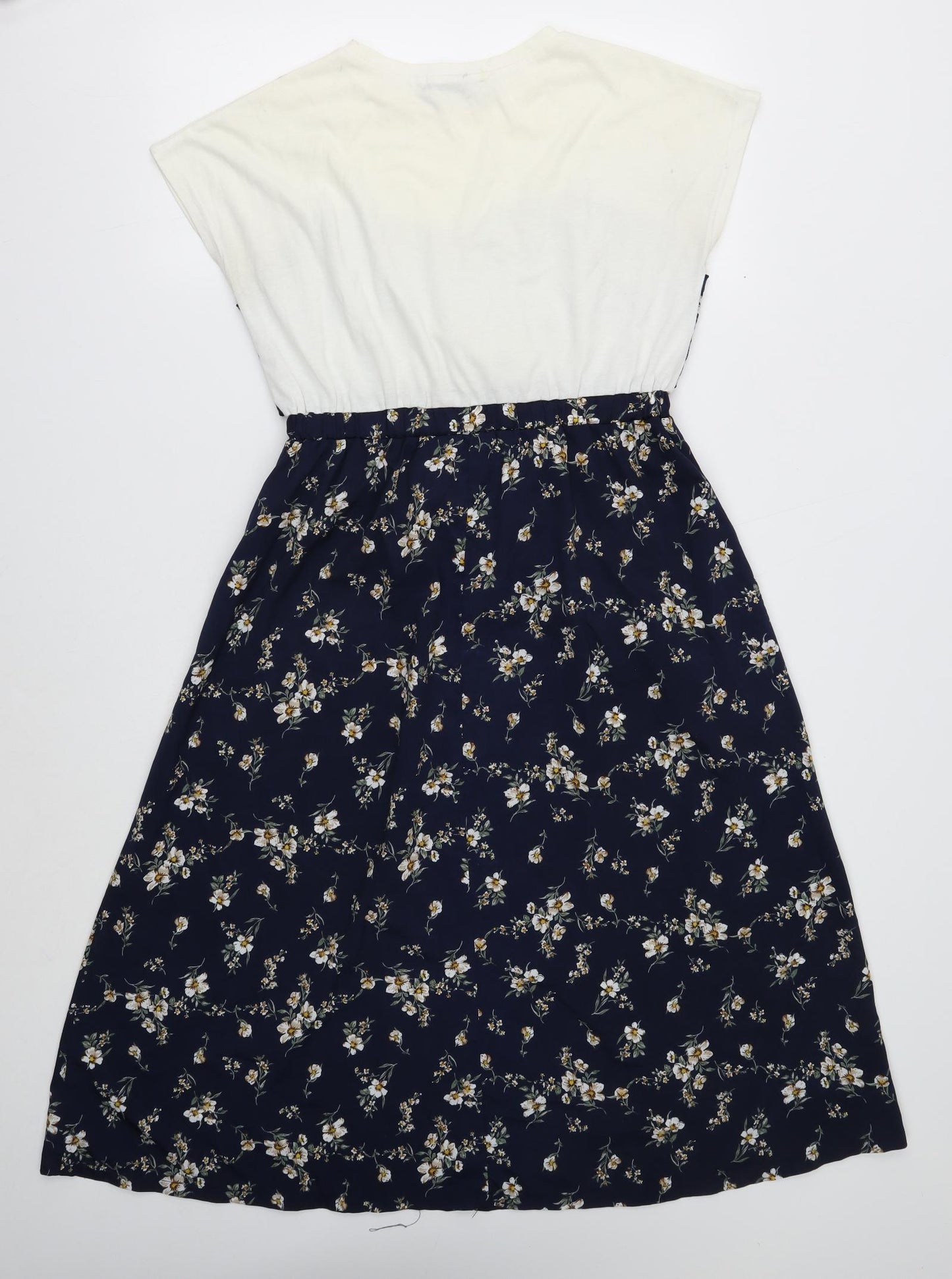 Chip Clip Womens Blue Floral Polyester Fit & Flare Size L Round Neck Pullover