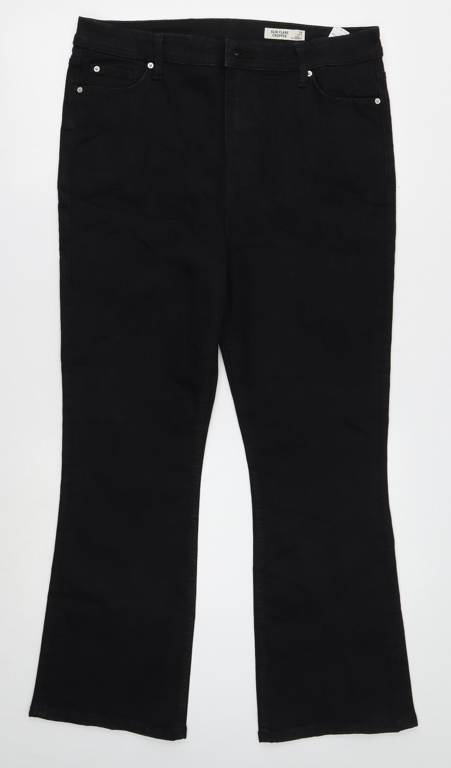 Marks and Spencer Womens Black Cotton Bootcut Jeans Size 16 Regular Button