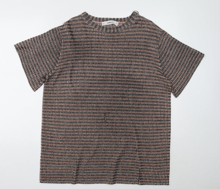 Zara Womens Multicoloured Geometric Polyester Shift Size 8 Boat Neck Pullover