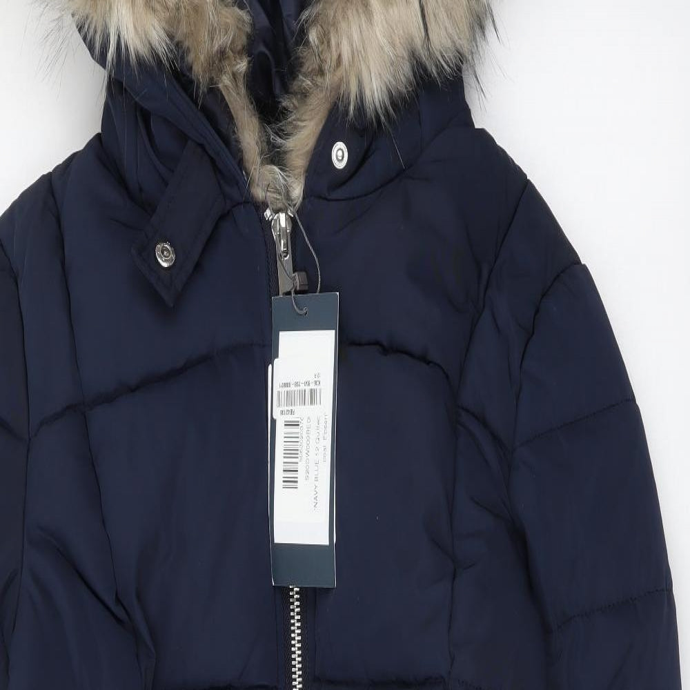 Sosandar Womens Blue Parka Coat Size 12 Zip