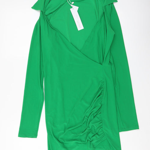 Bershka Womens Green Polyester Mini Size L Collared Pullover