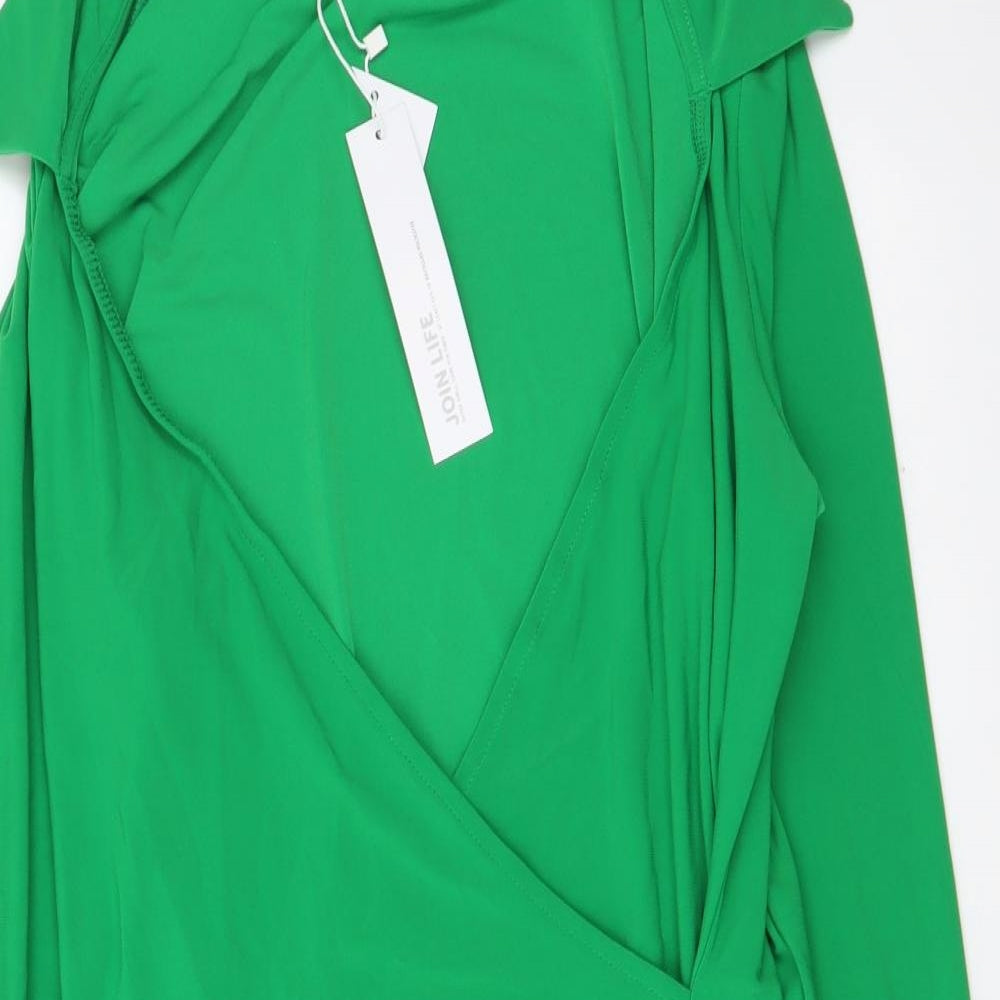 Bershka Womens Green Polyester Mini Size L Collared Pullover