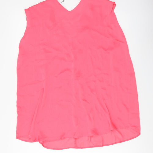 Marks and Spencer Womens Pink Polyester Basic Blouse Size 16 V-Neck