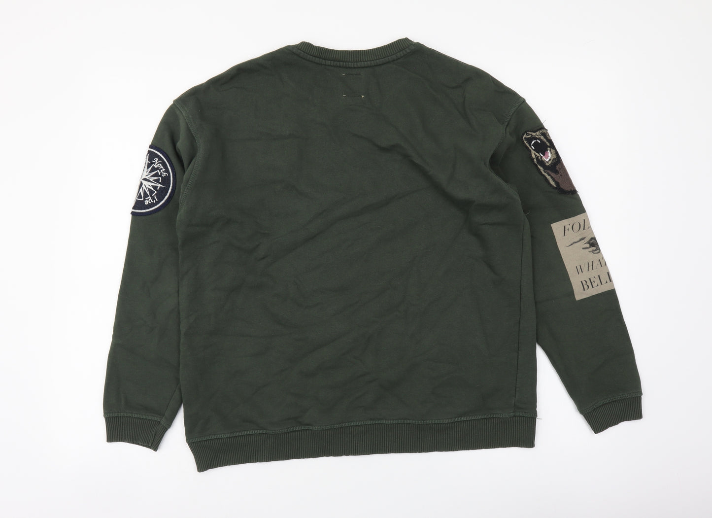 Zara Womens Green Cotton Pullover Sweatshirt Size M Pullover - Badge Motif
