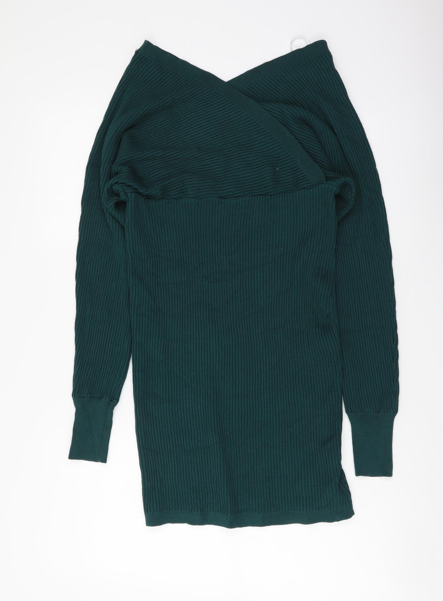 Apricot Womens Green Viscose Jumper Dress Size XL V-Neck Pullover - Ribbed