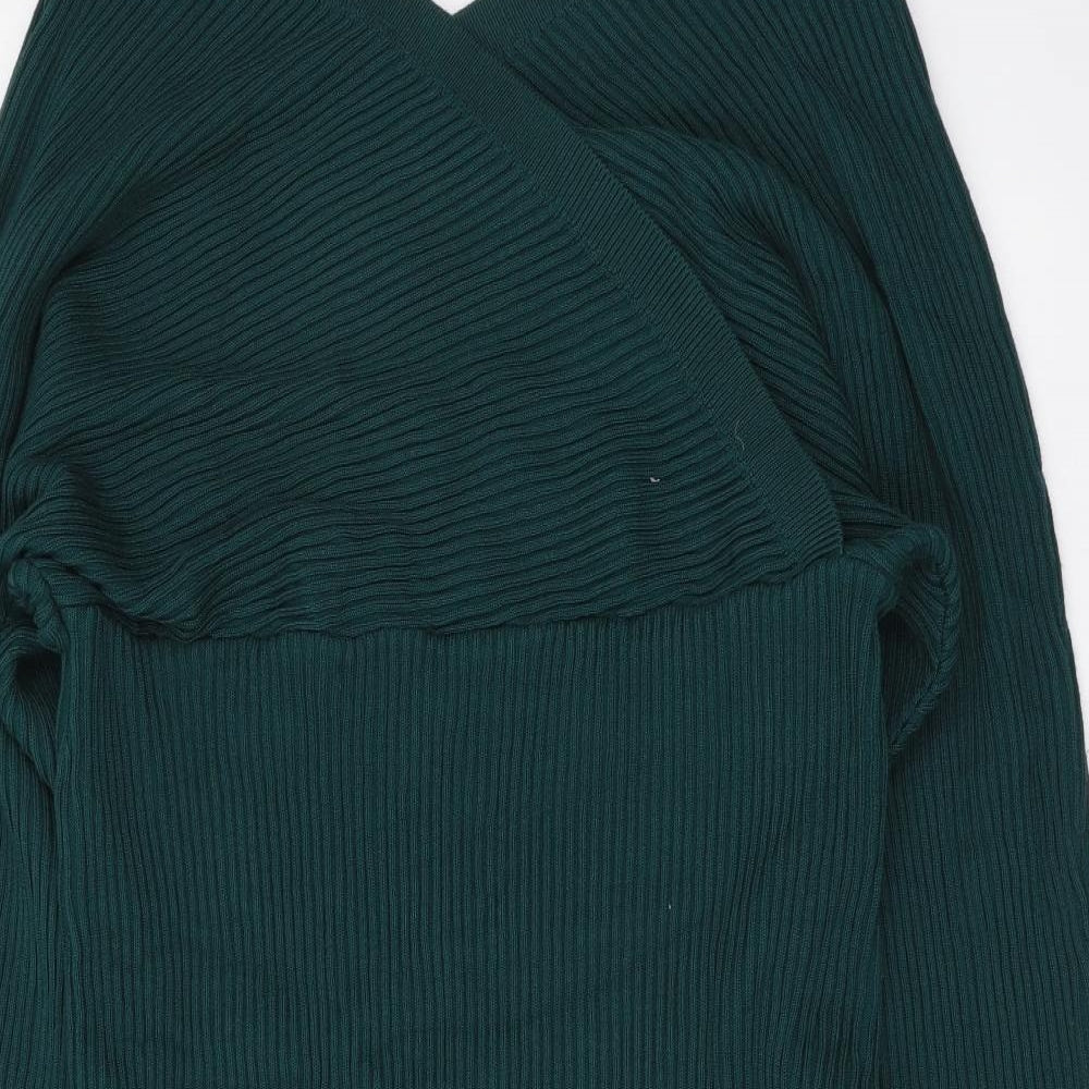 Apricot Womens Green Viscose Jumper Dress Size XL V-Neck Pullover - Ribbed