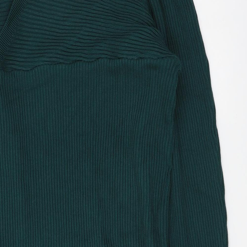 Apricot Womens Green Viscose Jumper Dress Size XL V-Neck Pullover - Ribbed