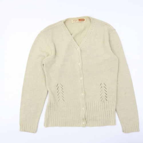Portland Womens Beige V-Neck Acrylic Cardigan Jumper Size M