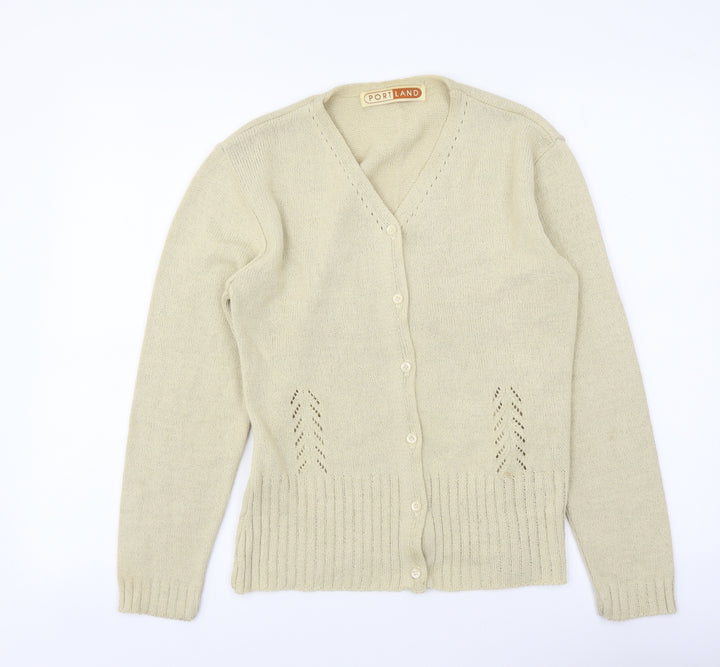 Portland Womens Beige V-Neck Acrylic Cardigan Jumper Size M