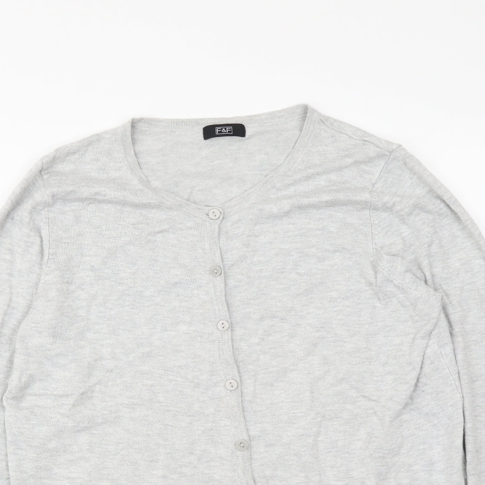 F&F Womens Grey Round Neck Acrylic Cardigan Jumper Size M