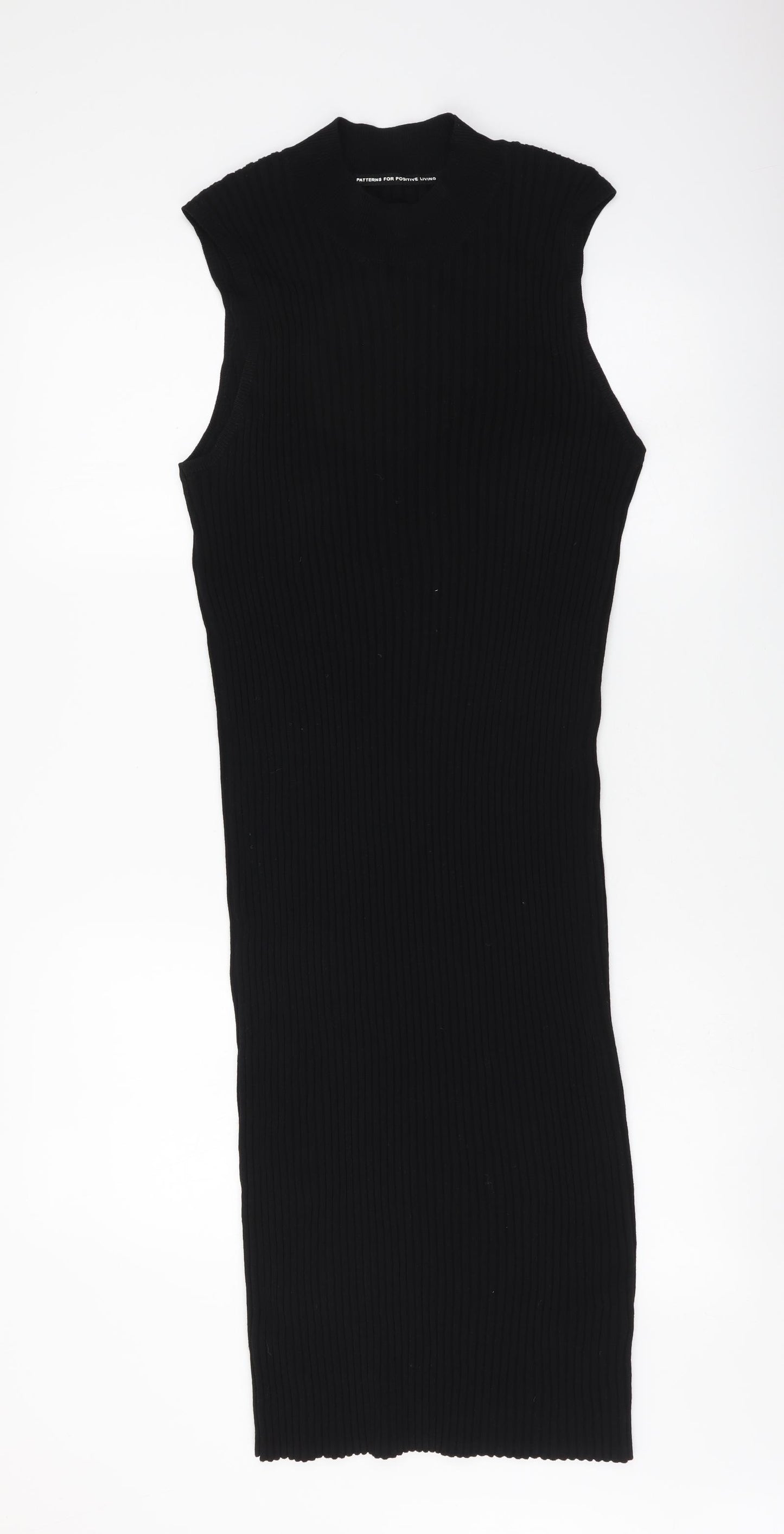 John Lewis Womens Black Viscose Jumper Dress Size M Mock Neck Pullover - Ribbed