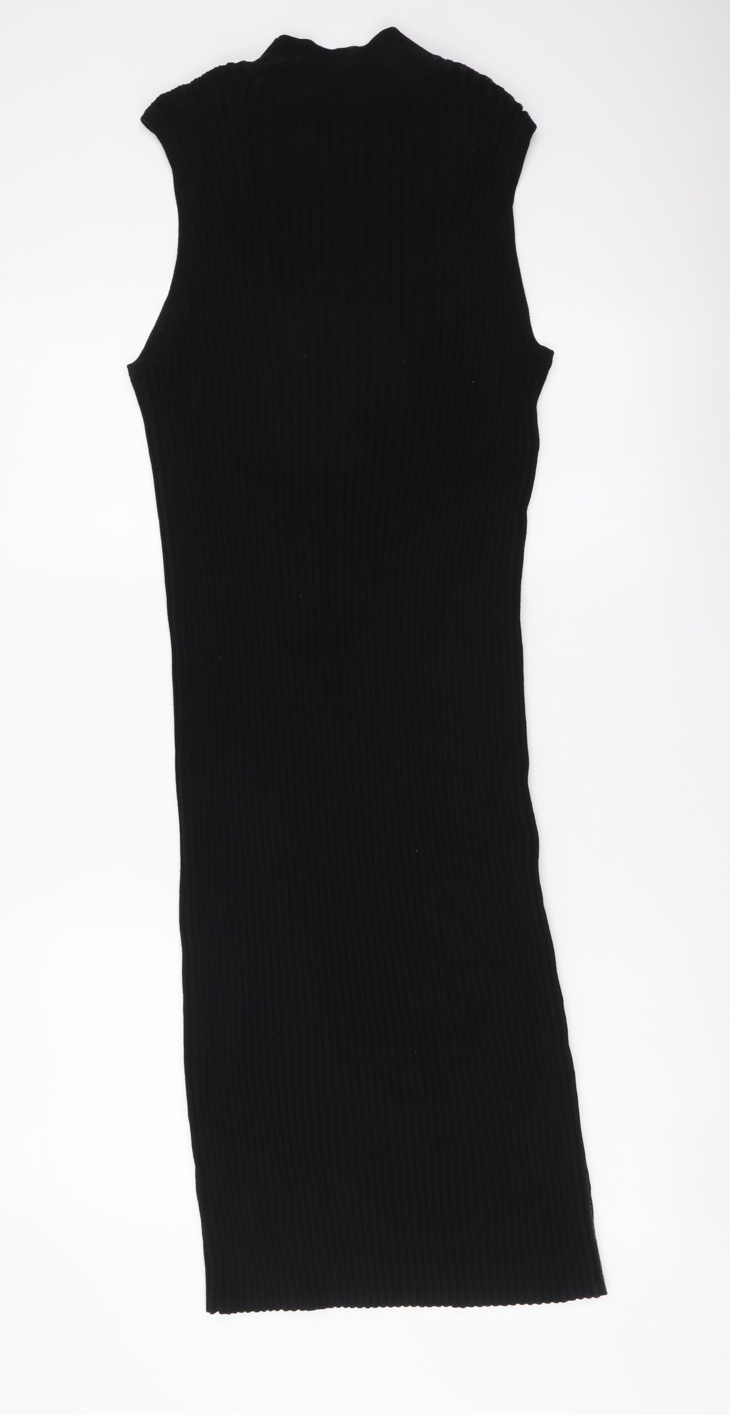 John Lewis Womens Black Viscose Jumper Dress Size M Mock Neck Pullover - Ribbed