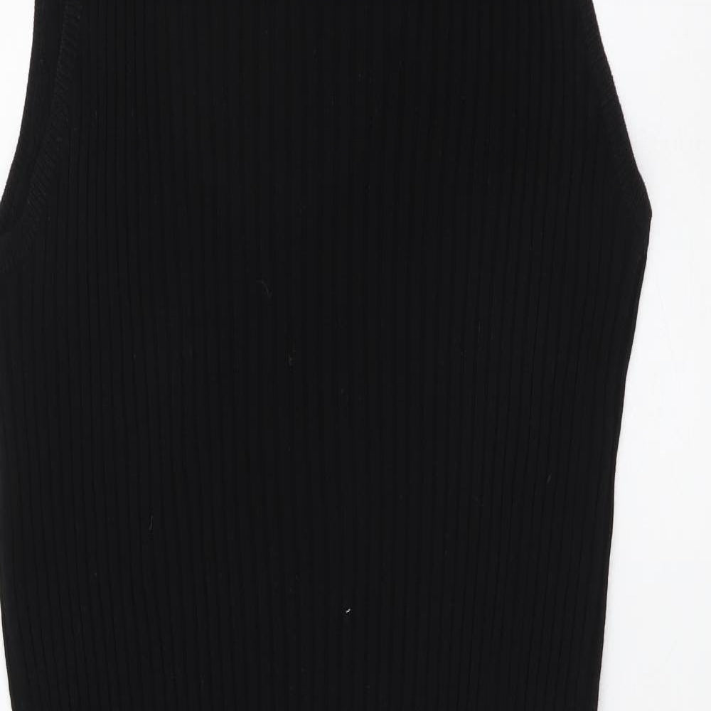 John Lewis Womens Black Viscose Jumper Dress Size M Mock Neck Pullover - Ribbed